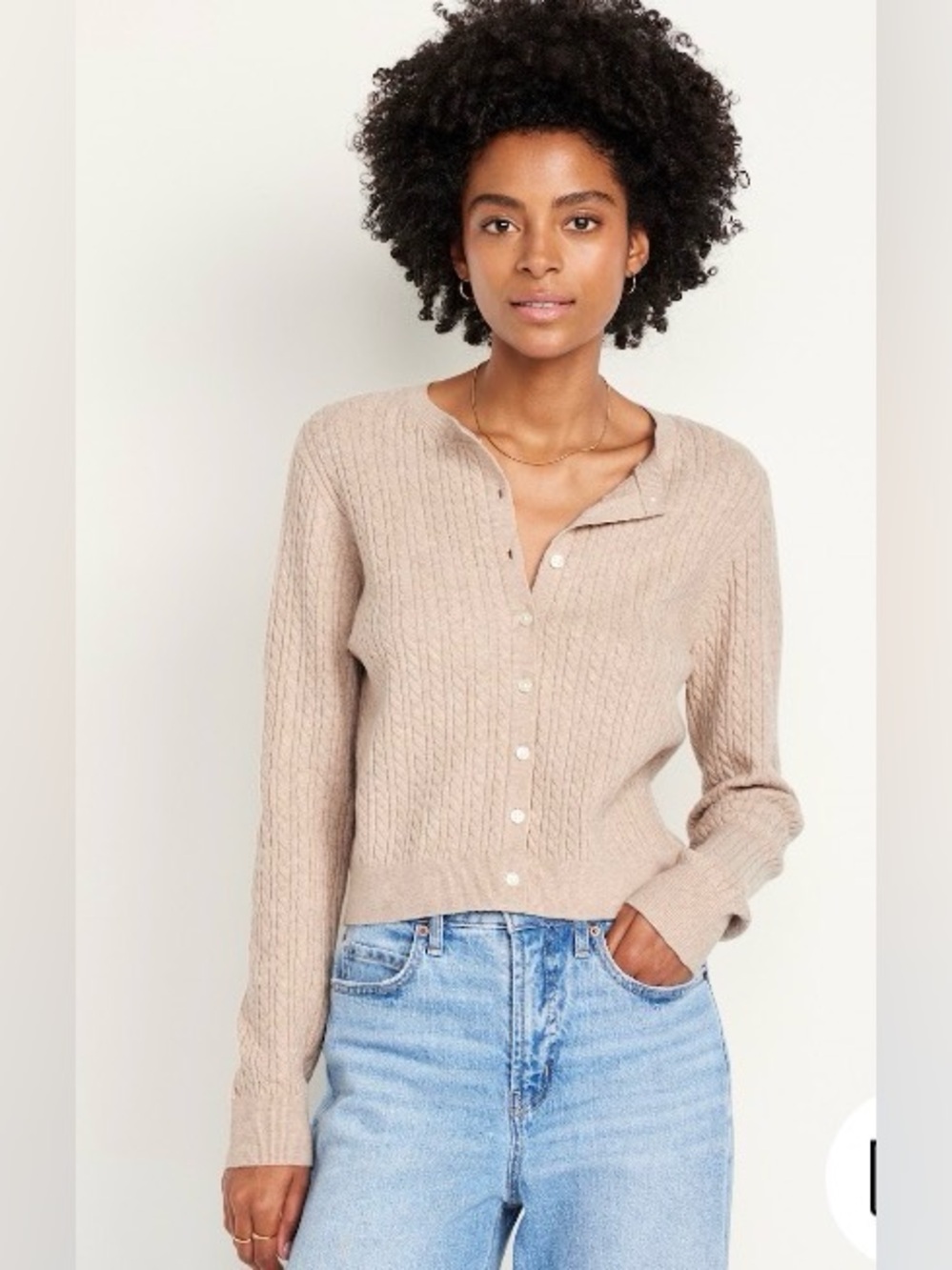 Old Navy So Soft Cropped Beige Cable-Knit Button Cardigan Sweater